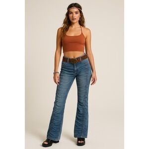 Y2K Rampage Ruched Panel Flare Jeans Grunge Festival Denim Pants Juniors Sz 5